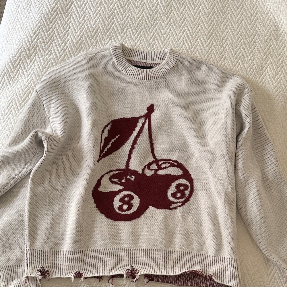 PacSun Cream and Burgundy Knit Sweater